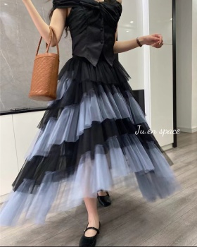 High waist splice spring and summer light gauze skirt