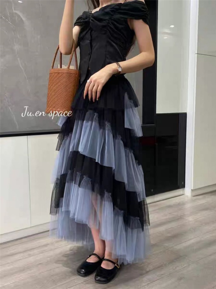 High waist splice spring and summer light gauze skirt