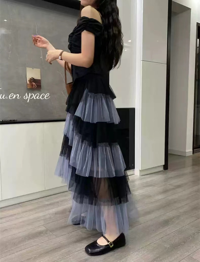 High waist splice spring and summer light gauze skirt