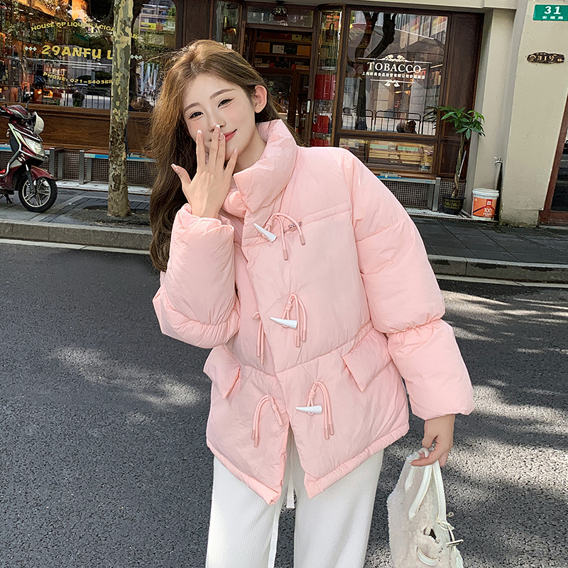 Short Korean style down coat horn buckle cotton coat