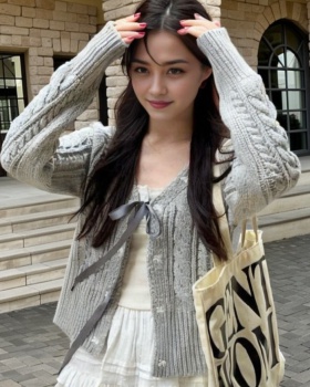 Pure all-match cardigan gray autumn coat for women