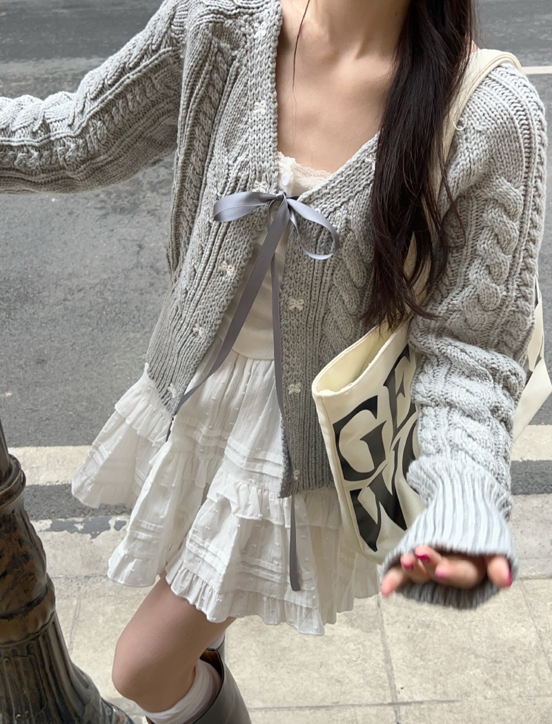 Pure all-match cardigan gray autumn coat for women