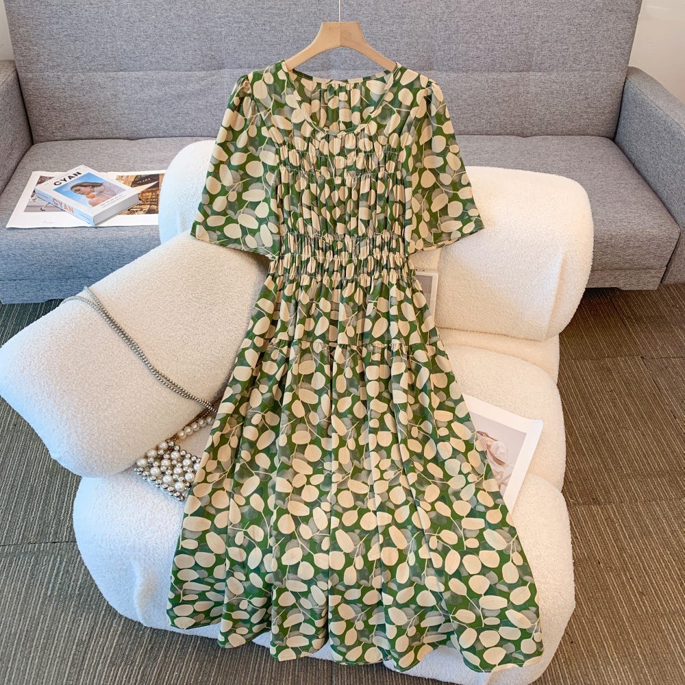 Large yard thin light slim boats sleeve high waist cool dress