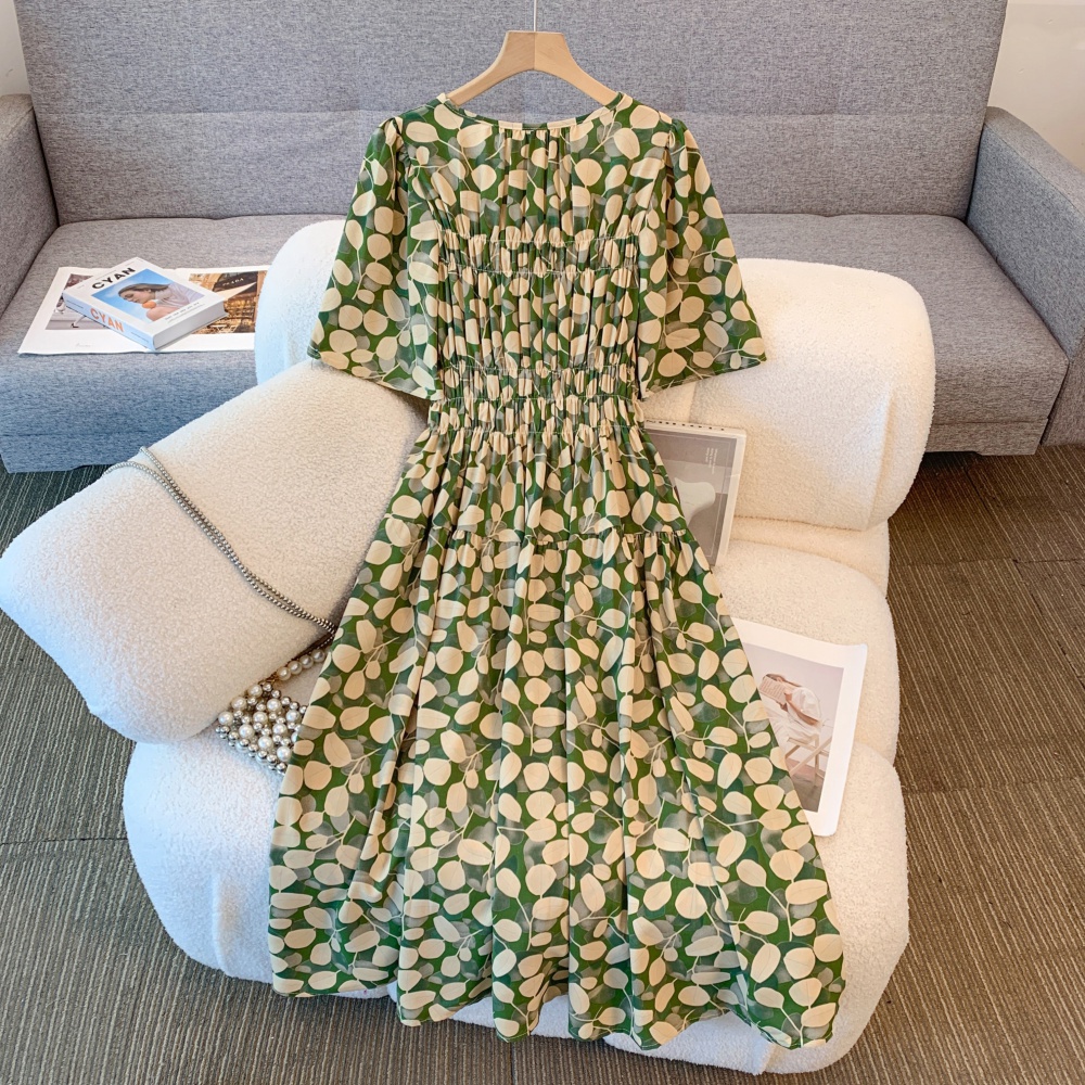 Large yard thin light slim boats sleeve high waist cool dress