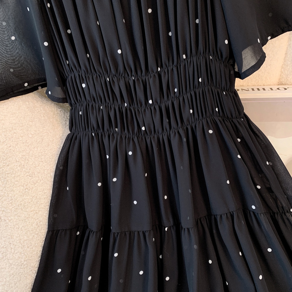 Slim black-white high waist long pearl fat dress