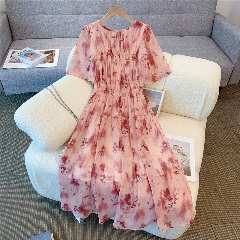 Temperament blooming high waist glaze slim elegant long dress