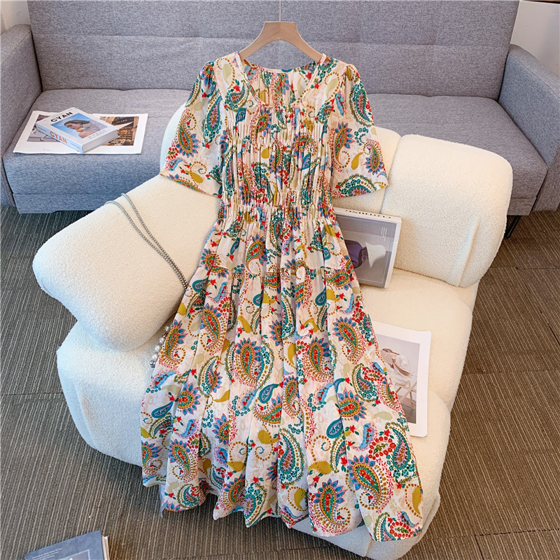 Light slim vacation Bohemian style soft thin high waist dress