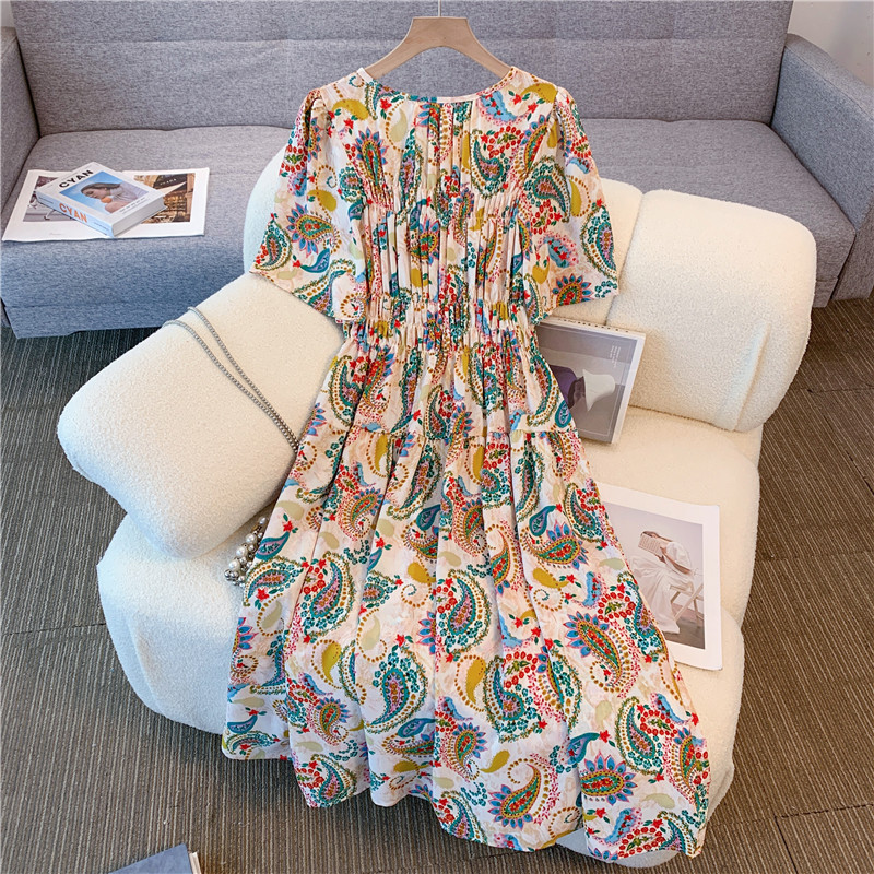 Light slim vacation Bohemian style soft thin high waist dress