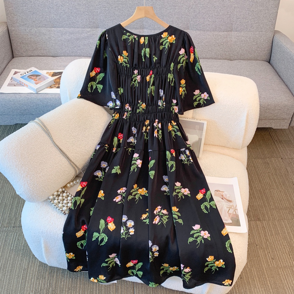 Fat Korean style slim temperament big flower long dress