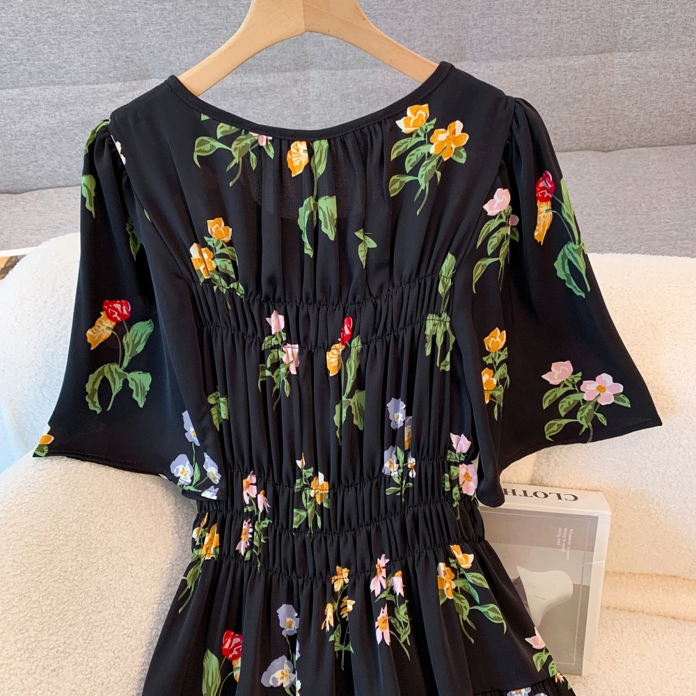 Fat Korean style slim temperament big flower long dress