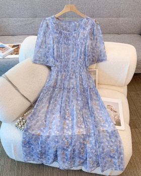 Floral fat large yard dress blue was white long dress