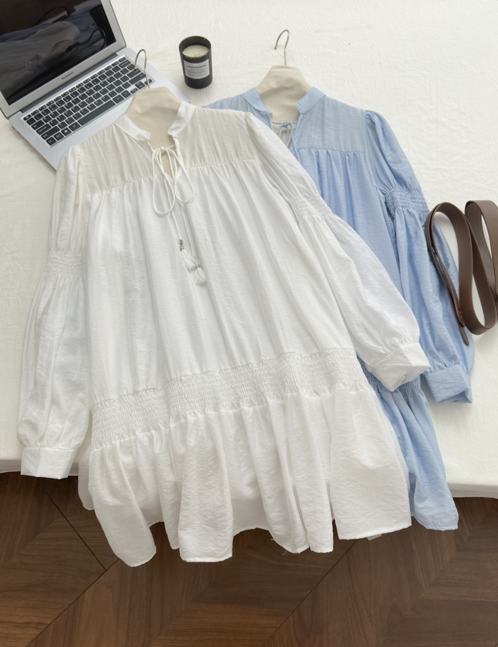 Long sleeve France style white sweet dress