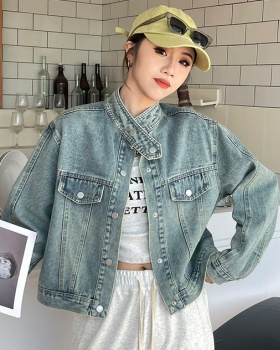 Small fellow denim short tops retro light color coat for women