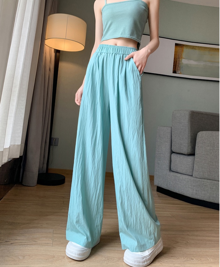 Ice silk drape wide leg pants high waist pants for women