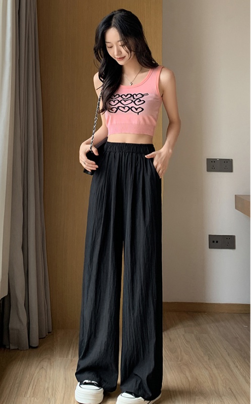 Ice silk drape wide leg pants high waist pants for women