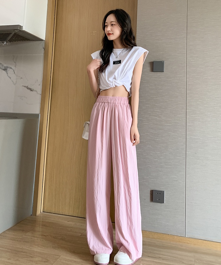 Ice silk drape wide leg pants high waist pants for women