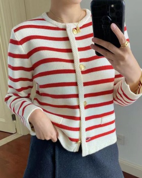 Lazy knitted stripe tops mixed colors Casual loose coat