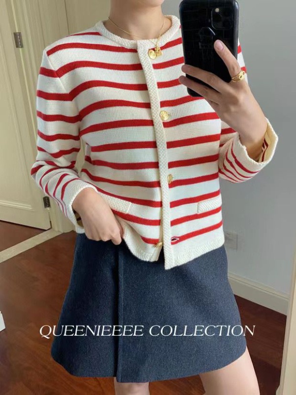 Lazy knitted stripe tops mixed colors Casual loose coat