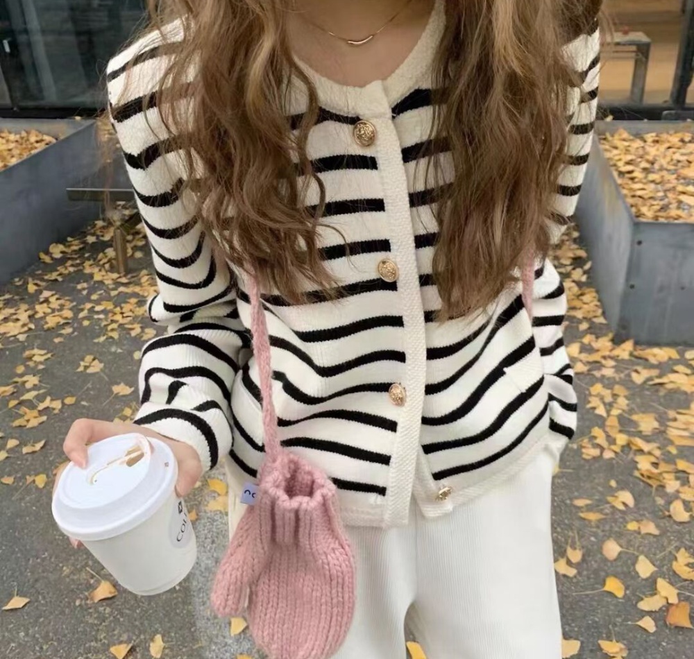 Lazy knitted stripe tops mixed colors Casual loose coat