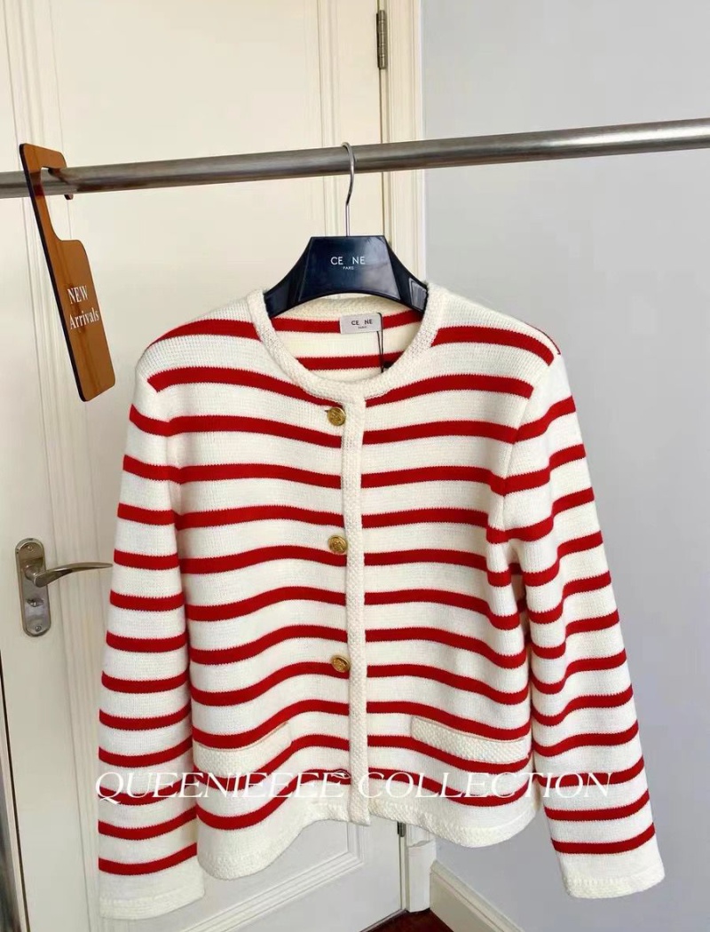 Lazy knitted stripe tops mixed colors Casual loose coat