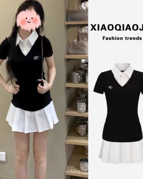 College style slim summer short sleeve dress for women