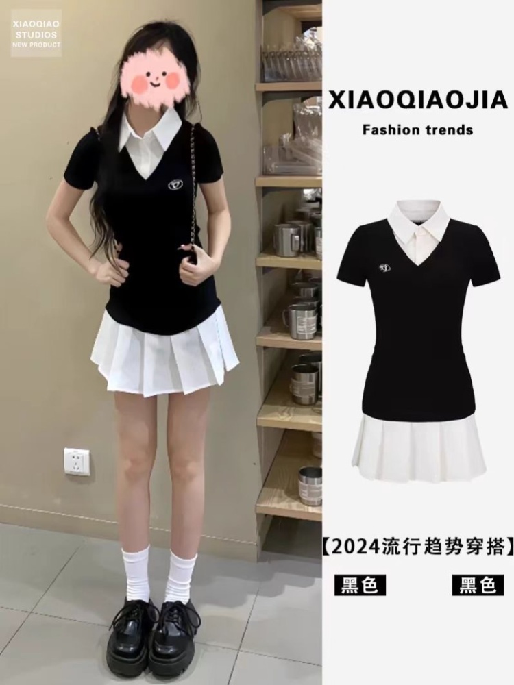 College style slim summer short sleeve dress for women