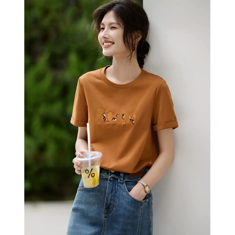 Round neck T-shirt pure tops for women