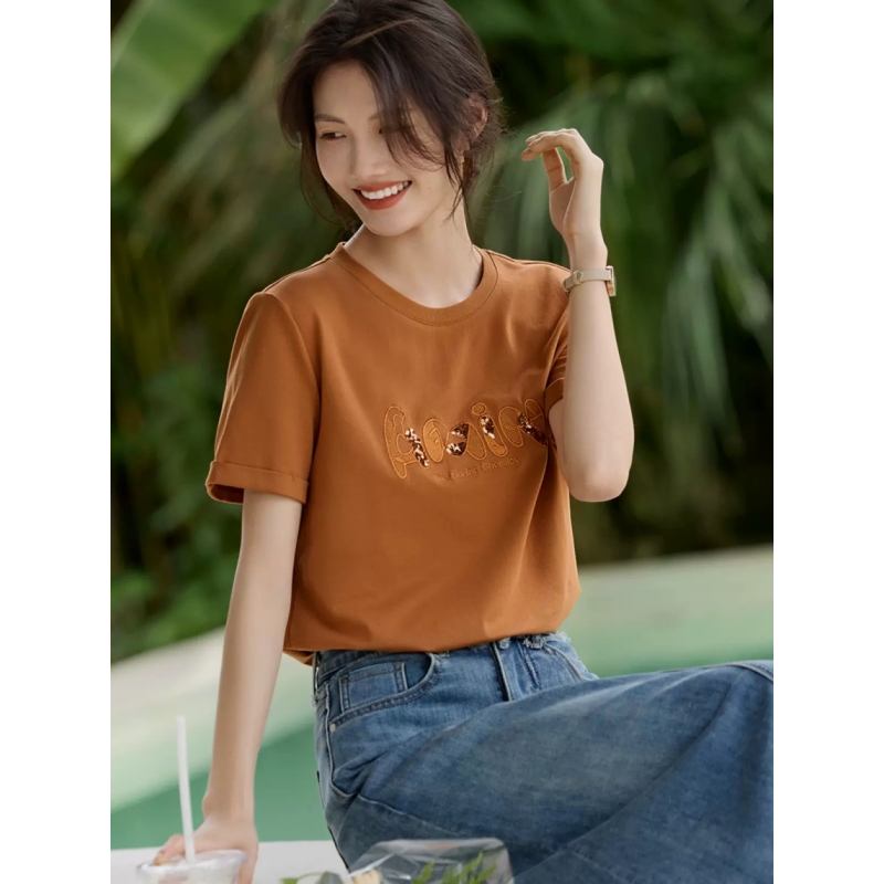 Round neck T-shirt pure tops for women