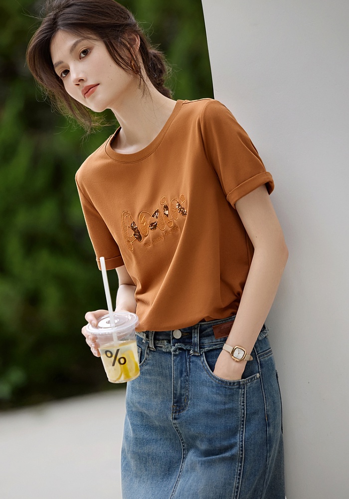 Round neck T-shirt pure tops for women