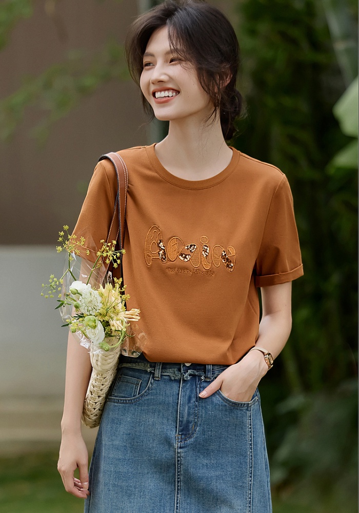 Round neck T-shirt pure tops for women