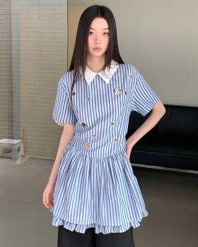 Light stripe shirt short sleeve shirt collar dress