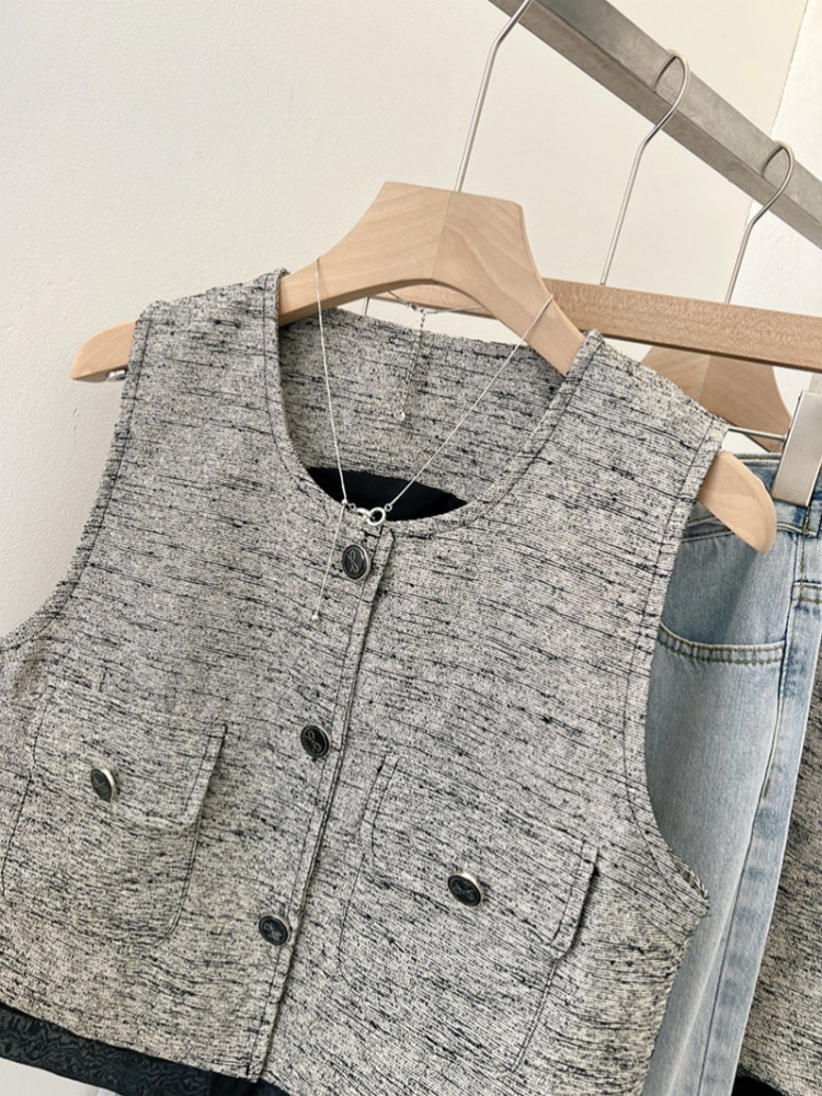 Short gray summer waistcoat fashion sleeveless all-match tops