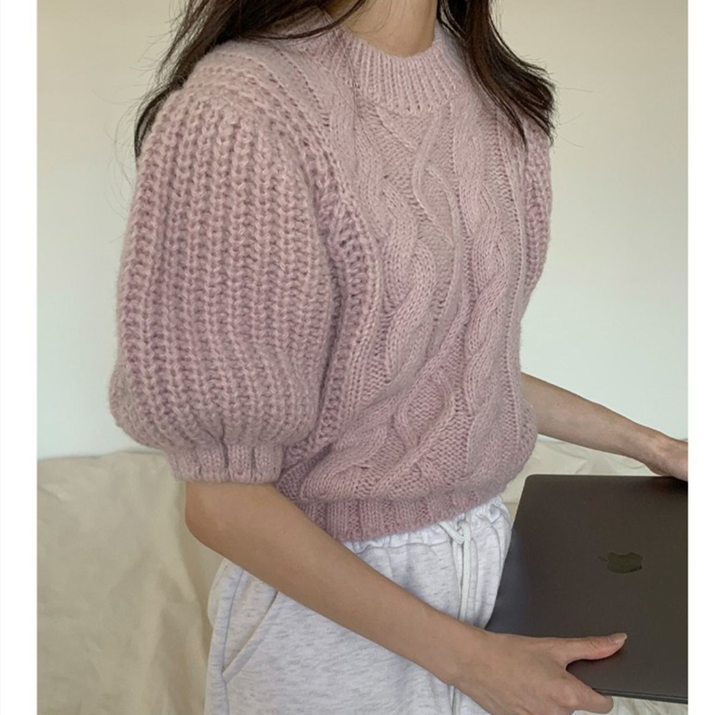 Puff sleeve sweet tops twist France style sweater