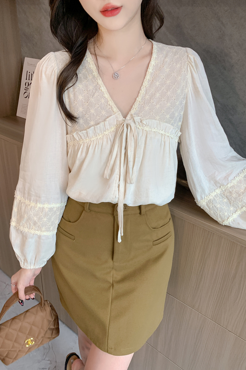 Embroidery chiffon niche doll shirt autumn lace shirt