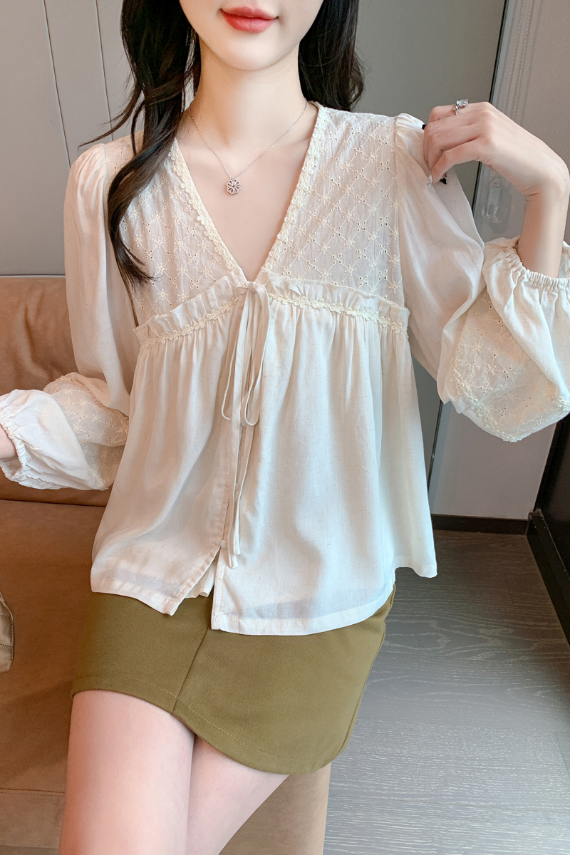 Embroidery chiffon niche doll shirt autumn lace shirt