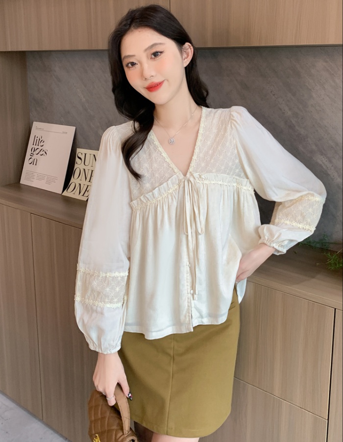 Embroidery chiffon niche doll shirt autumn lace shirt