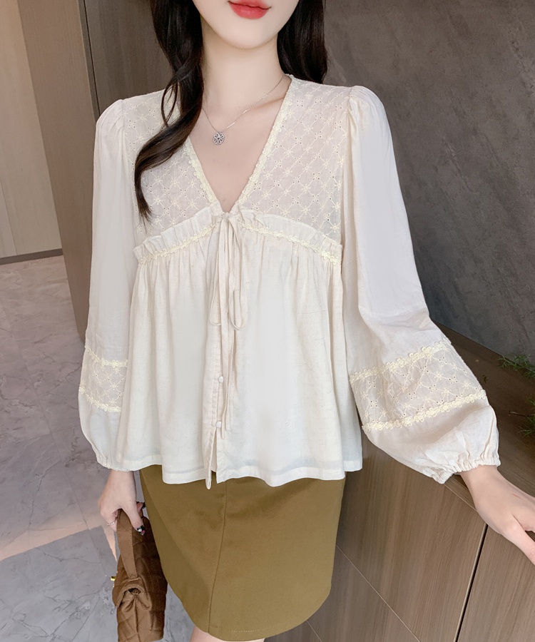 Embroidery chiffon niche doll shirt autumn lace shirt