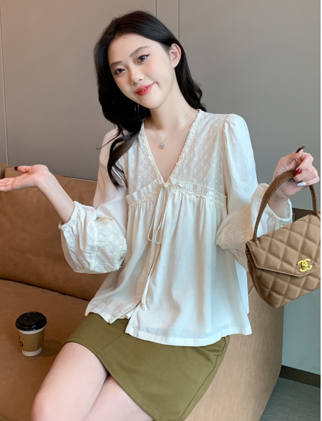 Embroidery chiffon niche doll shirt autumn lace shirt