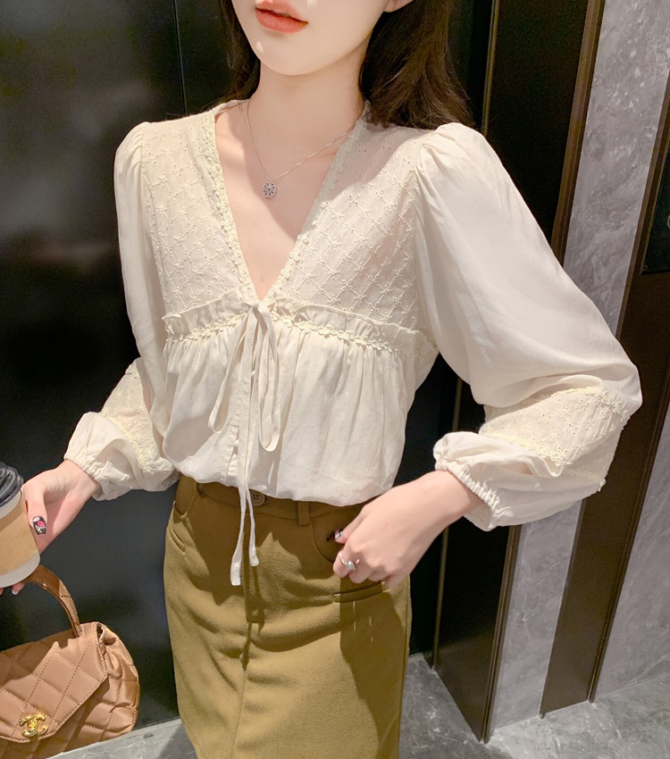 Embroidery chiffon niche doll shirt autumn lace shirt