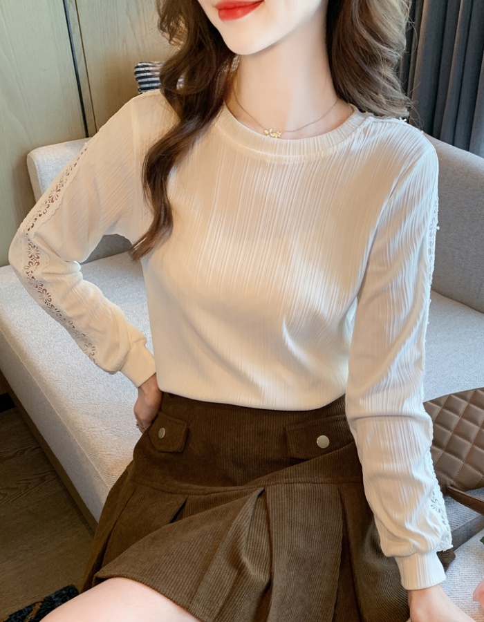 Lace long sleeve T-shirt autumn hollow hoodie