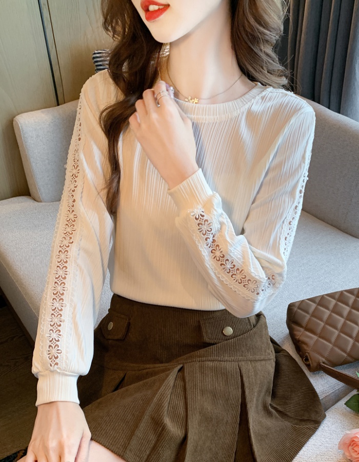 Lace long sleeve T-shirt autumn hollow hoodie