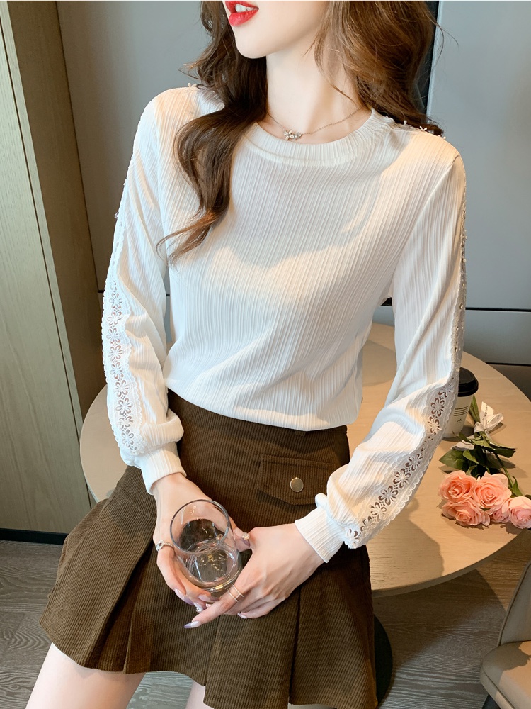 Lace long sleeve T-shirt autumn hollow hoodie