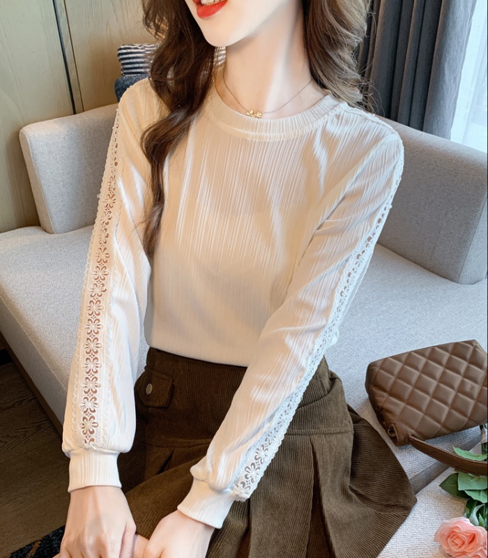 Lace long sleeve T-shirt autumn hollow hoodie