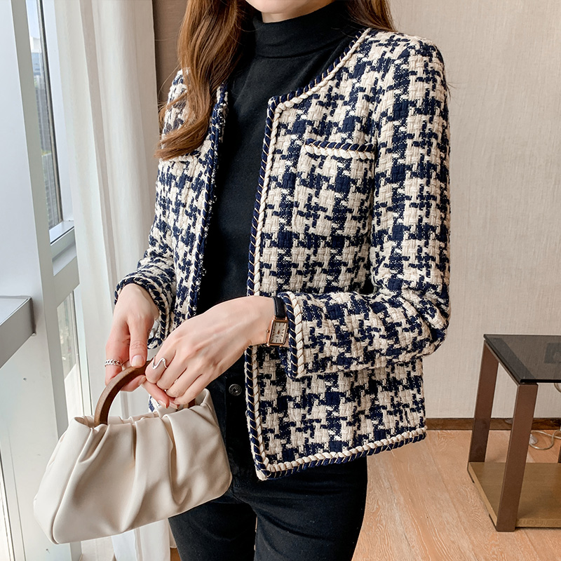 Houndstooth slim tops fashion coat for women