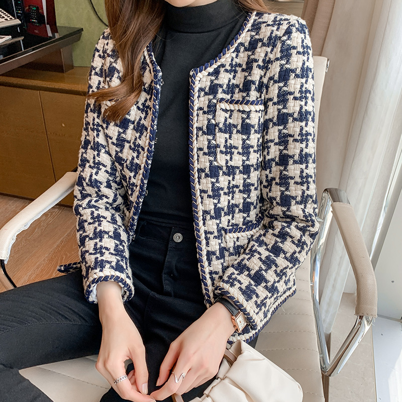 Houndstooth slim tops fashion coat for women