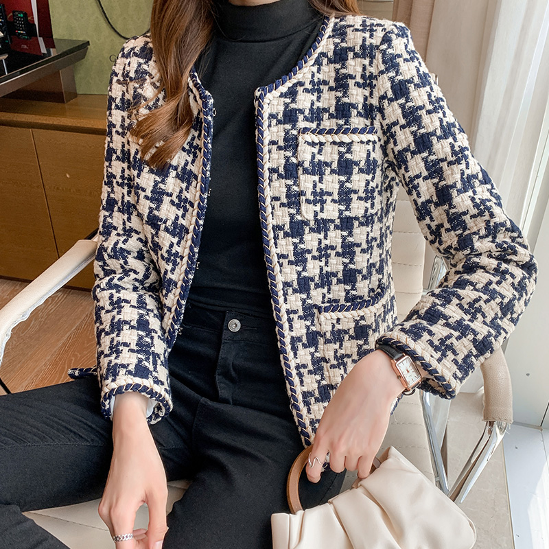 Houndstooth slim tops fashion coat for women