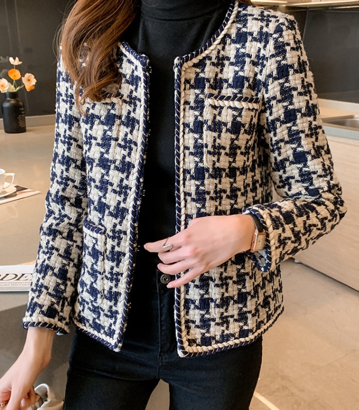 Houndstooth slim tops fashion coat for women