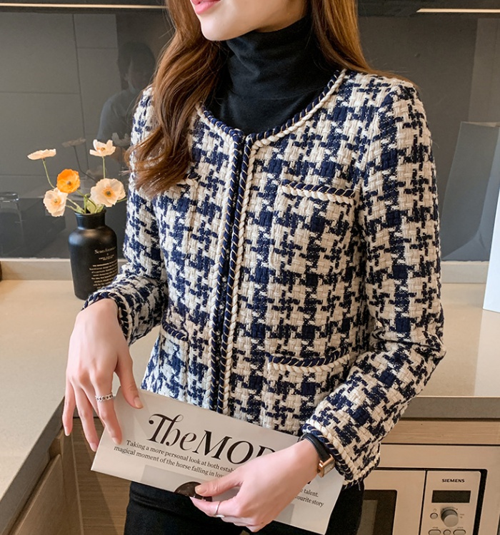 Houndstooth slim tops fashion coat for women