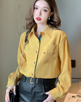 Sueding retro tops autumn and winter yellow shirt for women