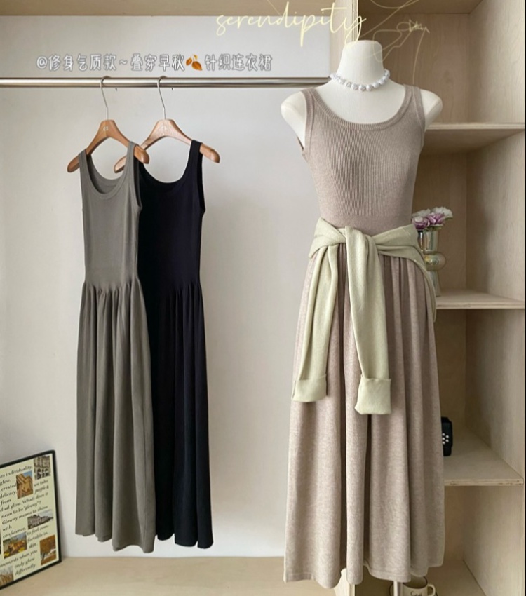 Temperament U-neck pure knitted autumn all-match dress